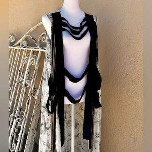 EVIL TWIN Sheer Black & White Bondage Style Long Vest Silver Chains! Size Large